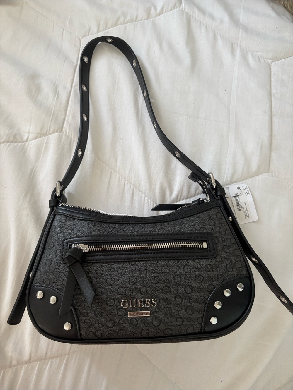 NWT GUESS Chanera Mini Shoulder Bag Coal Black Monogram SV927569